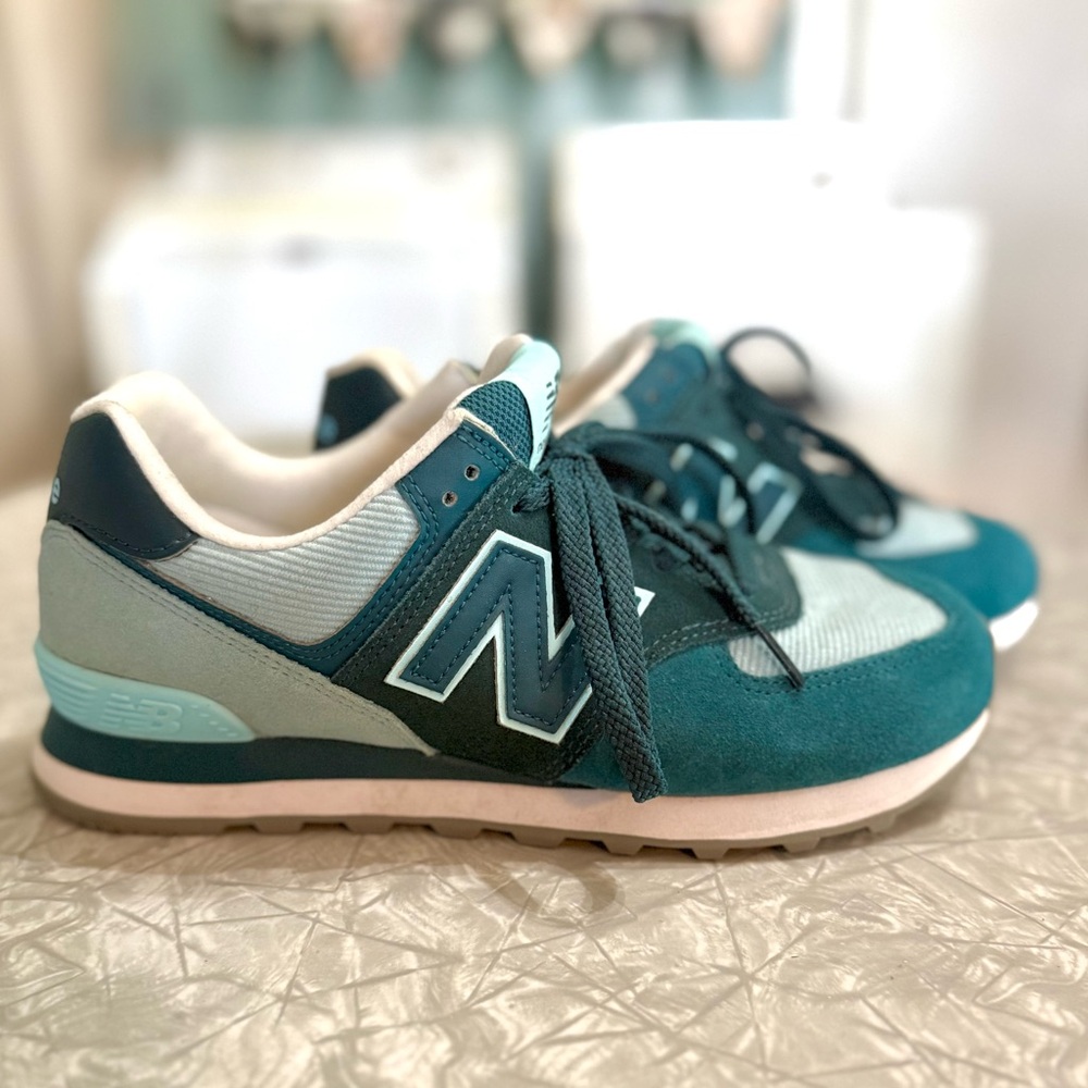 New Balance 574 Trek Teal Suede Sneakers